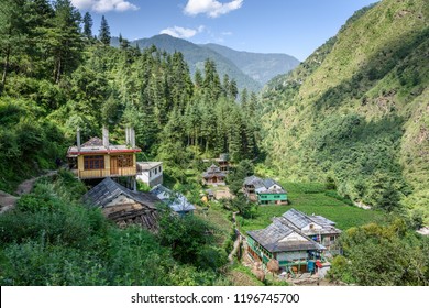 Villages Of Lush Green Great Himalayan National Park Valley In Himachal Pradesh, India