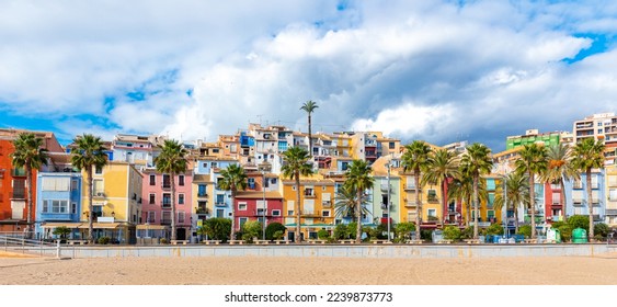Villajoyosa city landscape with colorful houses,  Alicante province, costa blanca in Spain
