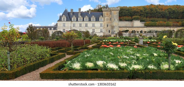 Villandry, France, October 25 2017 : Palace of Villandry ans its gardens, Castle of the Loire