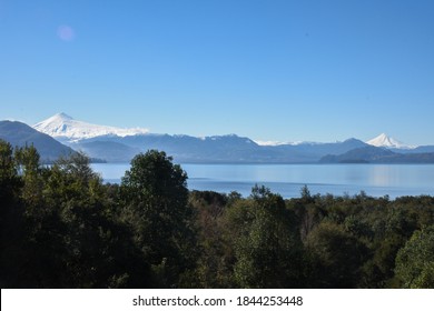 Villarrica Volcano And Lanín Volcano From Lake Calafquen, Southern Chile