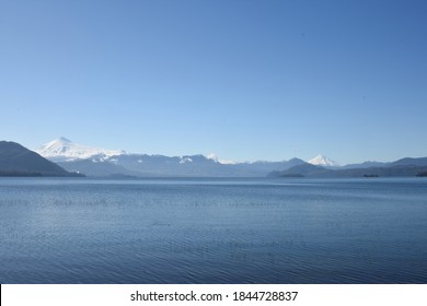 Villarrica Volcano And Lanín Volcano From Lake Calafquen, Southern Chile