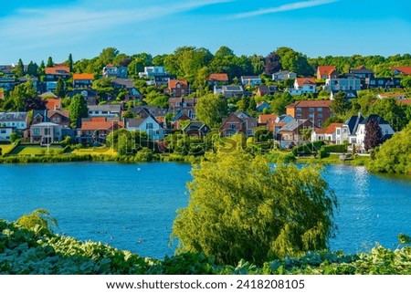 Villas on a shore of Kolding lake, Denmark.