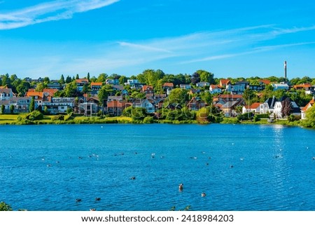 Villas on a shore of Kolding lake, Denmark.