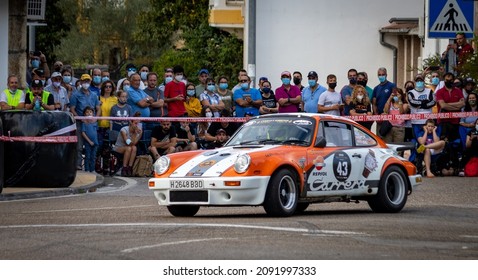 Villaverde De Pontones - Spain; September-17-2021. Expectant Public Before The Brief Passage Of The Porsche 911 Carrera In The Rally Festival Hoznayo