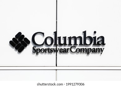 Villefontaine, France - September 13, 2019: Columbia sportswear company logo on a wall. The Columbia sportswear company is an American company that manufactures and distributes outerwear, sportswear	