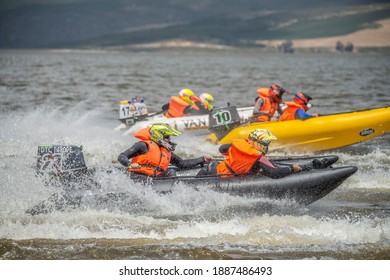 Villiersdorp, Western Cape South Africa  - November 11 2020: Speed Boat Racing On The Theewaterkloof Dam