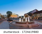 Vilnius city hall and square at late spring evening