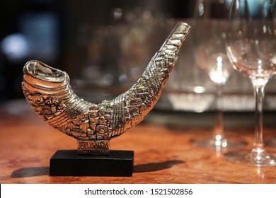 Vilnius, Lithuania - 12 Of January 2018 : 
Judaica Shofar On The Table Served For Celebration 