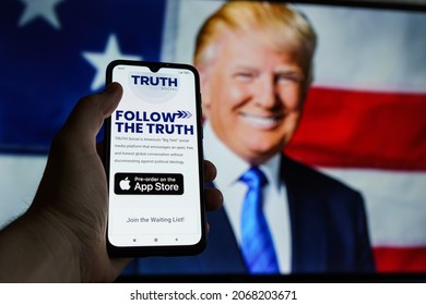 Vilnius, Lithuania - 2021 November 2: Truth social media on smartphone. TRUTH Social is America’s “Big Tent” social media platform owned by Donald Trump