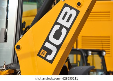 VILNIUS, LITHUANIA - APRIL 27: JCB heavy duty equipment vehicle and logo on April 27, 2017 in Vilnius, Lithuania. JCB corporation is manufacturing equipment for construction and agriculture.