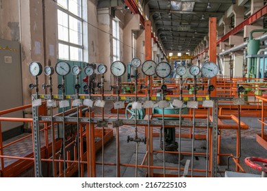 Vilnius, Lithuania - August 10, 2021: Pressure Gauge. Steam Industry