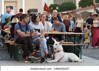 Vilnius, Lithuania - August 23: Unidentified people in Vilnius Old Town on August 23, 2019 in Vilnius Lithuania. Vilnius is the capital of Lithuania and its largest city