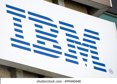 VILNIUS, LITHUANIA - AUGUST 7, 2016: IBM Logo On The IBM Client Centre Building. IBM Is An American Multinational Technology And Consulting Corporation. IBM Has 12 Research Laboratories Worldwide.