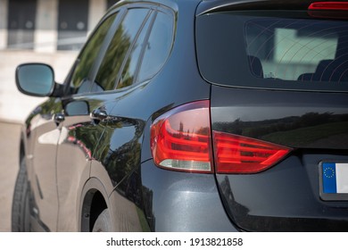 VILNIUS, LITHUANIA - AUGUST 20, 2020: BMW X1 2012 Year R18 Wheels Is A Compact Sport Utility Vehicle. Black Color. Dark Back Windows