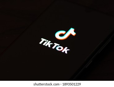 Vilnius, Lithuania - January 14 2020: Close Up View Of The TikTok Logo, App Icon, Logo Displayed On A Smartphone