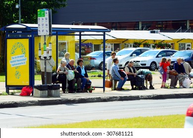 VILNIUS, LITHUANIA - JUNE 26: People in bus station in Vilnius city on June 26, 2015, Vilnius, Lithuania.