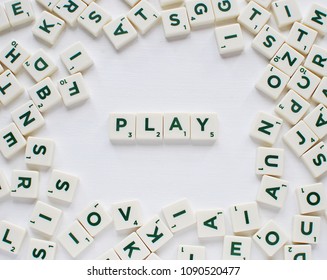 Vilnius, Lithuania, May 14, 2018: Word PLAY Made From Scrabble Game Tiles.