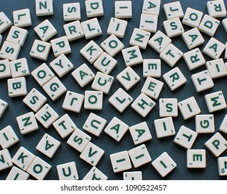 Vilnius, Lithuania, May 14, 2018: Scrabble Game Letters Background.