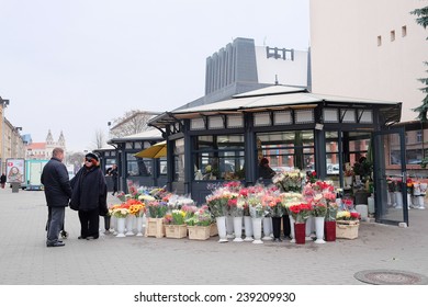 Vilnius, Lithuania - November 17, 2014: Tent On Sale Of Bouquets In Vilnius, Lithuania