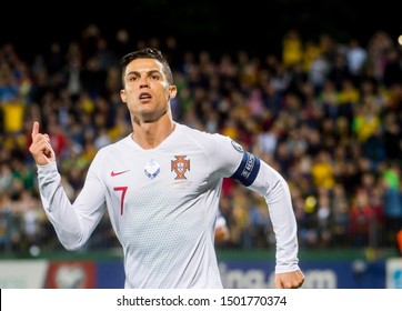 VILNIUS, LITHUANIA - September 10th 2019: Cristiano Ronaldo During A UEFA Euro 2020 Qualifier Between Lithuania And Portugal At LFF Arena.