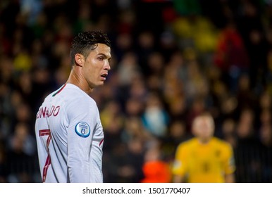 VILNIUS, LITHUANIA - September 10th 2019: Cristiano Ronaldo During A UEFA Euro 2020 Qualifier Between Lithuania And Portugal At LFF Arena.