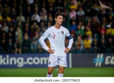 VILNIUS, LITHUANIA - September 10th 2019: Cristiano Ronaldo During A UEFA Euro 2020 Qualifier Between Lithuania And Portugal At LFF Arena.