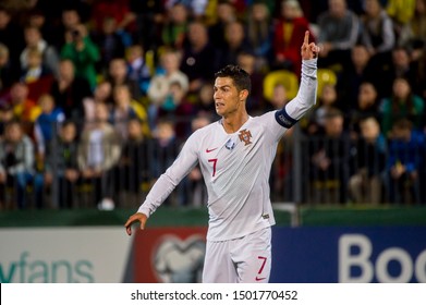 VILNIUS, LITHUANIA - September 10th 2019: Cristiano Ronaldo During A UEFA Euro 2020 Qualifier Between Lithuania And Portugal At LFF Arena.