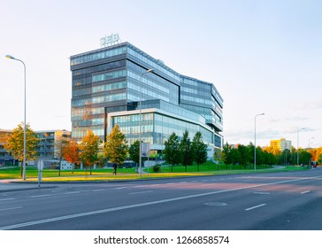 Vilnius, Lithuania - September 29, 2018: Corporate Business Office And The Street With Background.