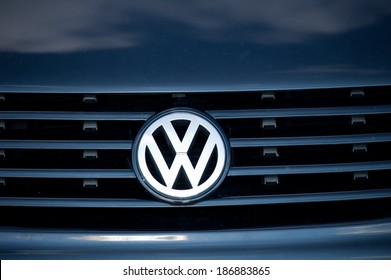 VILNIUS-APR 12: Close-up of VW logo on Apr. 12, 2014 in Vilnius, Lithuania. Volkswagen is a German automobile manufacturer and the biggest German automaker and the third largest automaker in the world