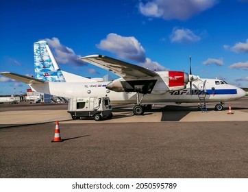 Vilnius\Lithuania - April 11, 2020: RAF Avia Antonov An-26 With Registration YL-RAC. RAF-Avia Is An Airline Headquartered In Riga. This Company Transports Cargo To Customers Such As, DHL And Others.