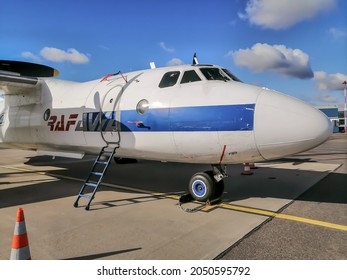 Vilnius\Lithuania - April 11, 2020: RAF Avia Antonov An-26 With Registration YL-RAC. RAF-Avia Is An Airline Headquartered In Riga. This Company Transports Cargo To Customers Such As, DHL And Others.