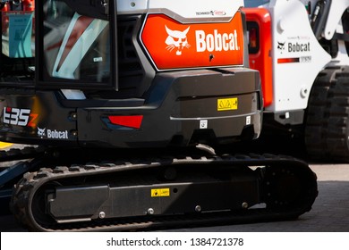 Vilnius/Lithuania April 24, 2019 Bobcat Heavy Duty Equipment Vehicle And Logo. Bobcat Company Is An American-based Manufacturer Of Farm And Construction Equipment