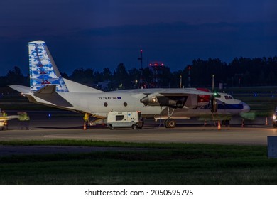 Vilnius\Lithuania - June 19, 2020: RAF Avia Antonov An-26 With Registration YL-RAC. RAF-Avia Is An Airline Headquartered In Riga. This Company Transports Cargo To Customers Such As, DHL And Others.