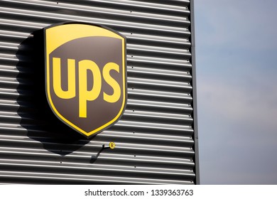 Vilnius/Lithuania March 15, 2019 
UPS Logo On A Facade. United Parcel Service Is The World's Largest Package Delivery Company And A Provider Of Supply Chain Management Solutions 