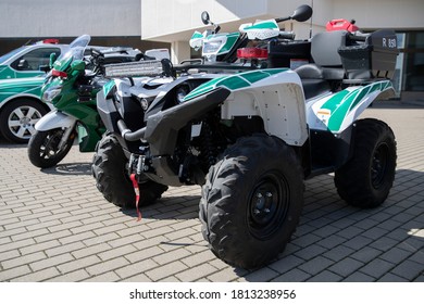 Vilnius/Lithuania September 6, 2020
Lithuania Police Yamaha Grizzly Is A Large Utility All-terrain Vehicle Manufactured By The Yamaha Motor Company.