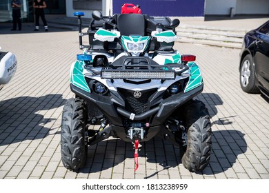 Vilnius/Lithuania September 6, 2020
Lithuania Police Yamaha Grizzly Is A Large Utility All-terrain Vehicle Manufactured By The Yamaha Motor Company.