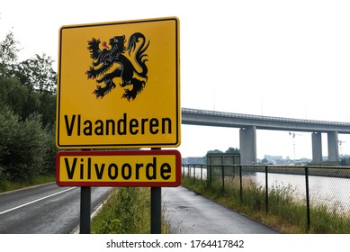 Vilvoorde, Flanders Region / Belgium - 06 13 2020: Sign of the Vilvoorde city in the Vlaanderen region
