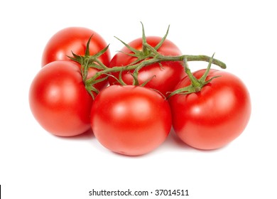 Vine Ripe Tomatoes Isolated On White Background.