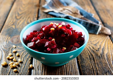 Vinegret Is A Salad In Ukrainian Cuisine. It Includes Diced Cooked Vegetables (beetroots, Potatoes, Carrots), Chopped Onions And Brined Pickles