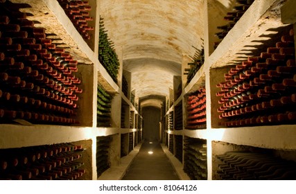 Vineyard Cellar With Old Bottles