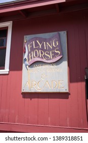 Vineyard Haven, Marthas Vineyard Massachusetts, USA - May 26 2018. The Flying Horses Is Americas Oldest Carousel And Is Located On The Island Of Martha's Vineyard