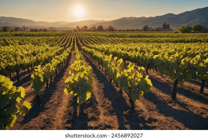 Vineyard rows at sunset with colorful sky. - Powered by Shutterstock