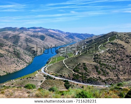 Vineyards and Douro River near Vila Nova de Foz Coa, Portugal