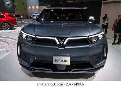 An Vinfast VFe36 vehicle is displayed at the 2021 LA Auto Show media day in Los Angeles, November, 18, 2021. 