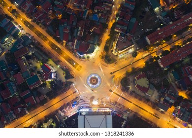 Vinh Phuc, Vietnam January 17, 2019: Vinh Yen City Center In Vinh Phuc Province In The Evening.