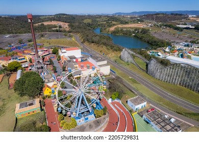 Vinhedo, Sao Paulo, Brazil. September 23 2022: Hopi Hari Theme Park Next To Bandeirantes Highway And Wet N Wild Water Park.