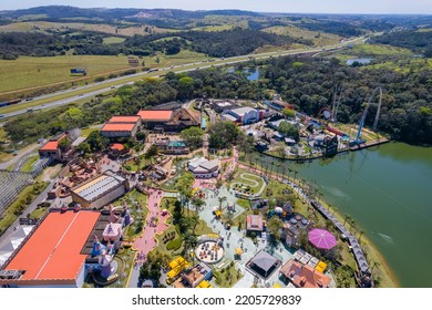 Vinhedo, Sao Paulo, Brazil. September 23 2022: Hopi Hari Theme Park Next To Bandeirantes Highway And Wet N Wild Water Park.