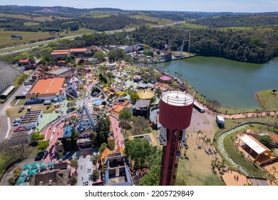 Vinhedo, Sao Paulo, Brazil. September 23 2022: Hopi Hari Theme Park Next To Bandeirantes Highway And Wet N Wild Water Park.