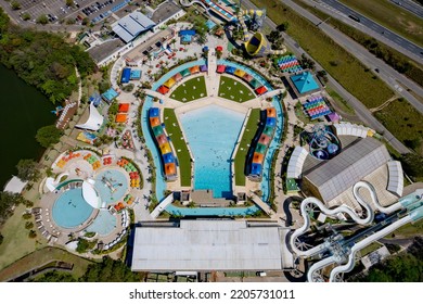 Vinhedo, Sao Paulo, Brazil. September 23 2022: Wet N Wild Water Park Located Next To Bandeirantes Highway.