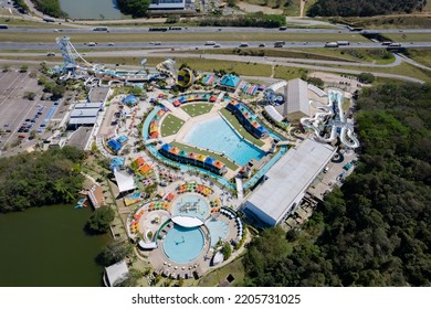 Vinhedo, Sao Paulo, Brazil. September 23 2022: Wet N Wild Water Park Located Next To Bandeirantes Highway.